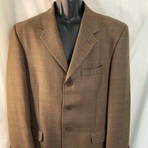 Cesarani Men’s Glen Plaid Tan Blazer Sport Coat Jacket Size 39R Excellent Cond